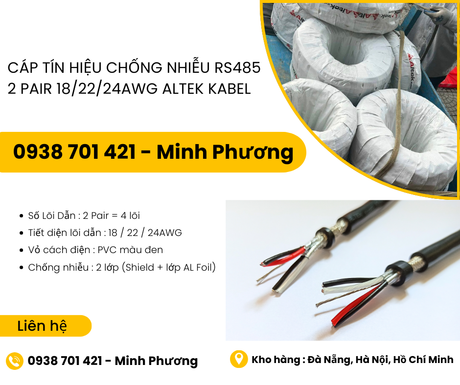 Cáp tín hiệu chống nhiễu RS485 2 pair 18/22/24awg Altek Kabel Đà Nẵng, Huế
